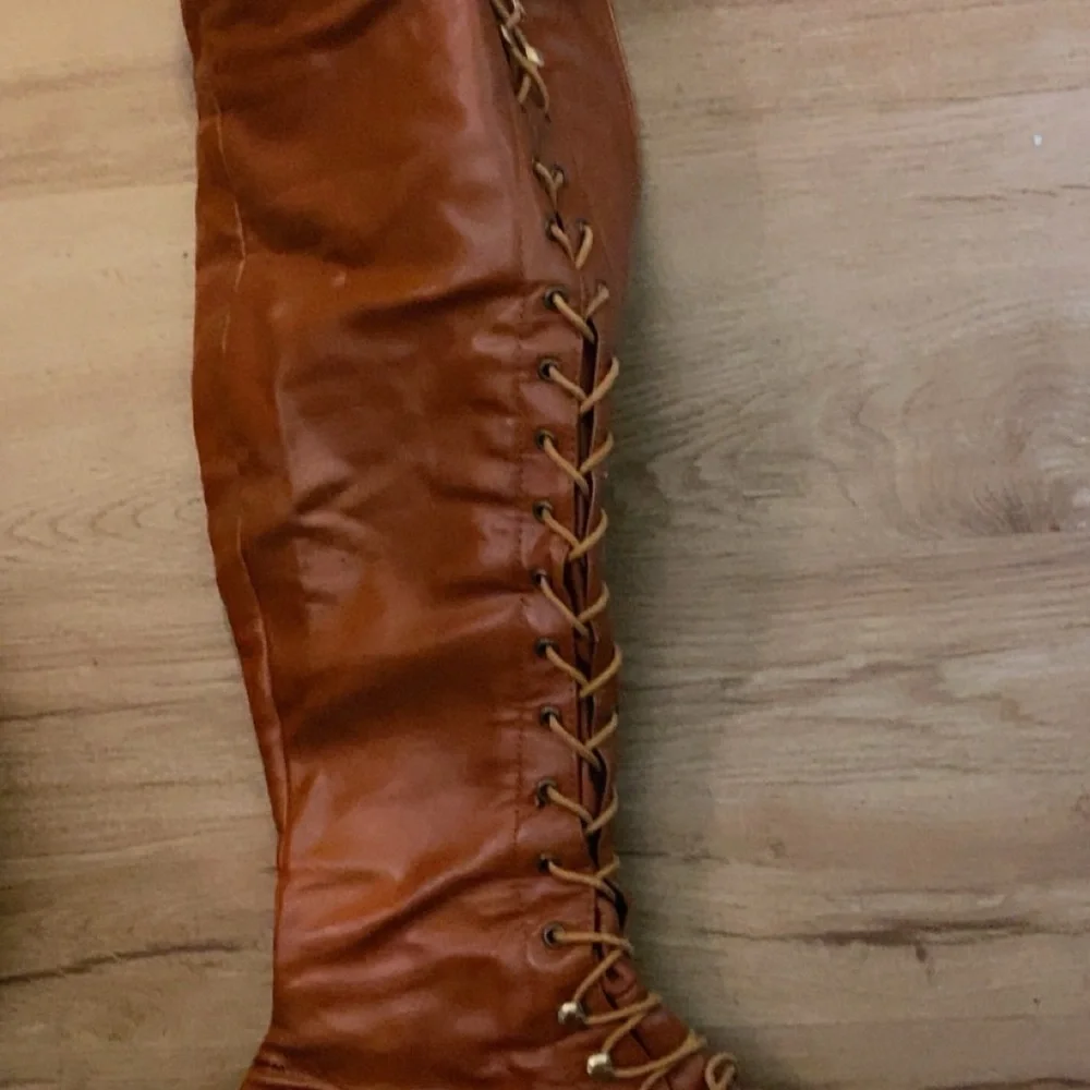 Brown Lace-Up Knee-High Boots